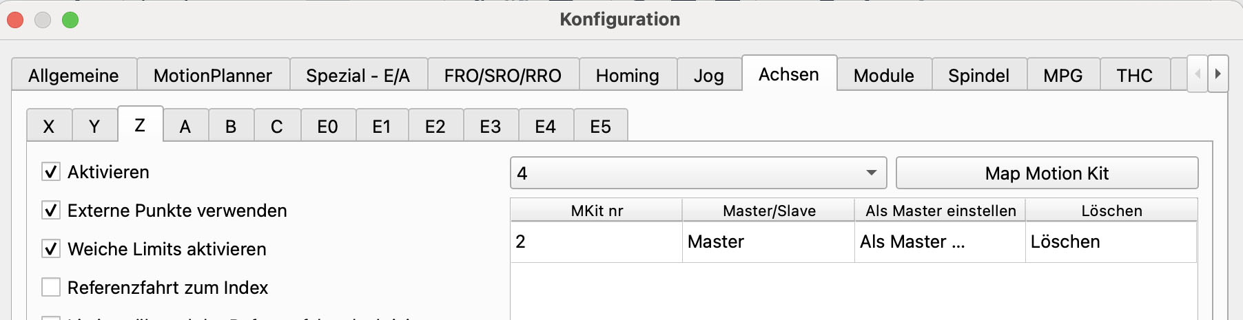 Position nach der Referenzfahrt