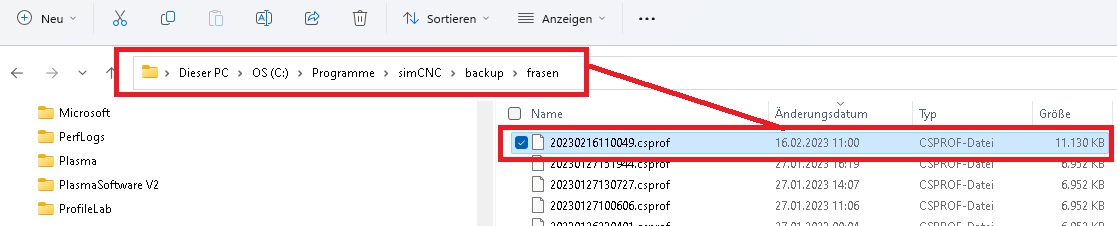 Backup der SIM Software