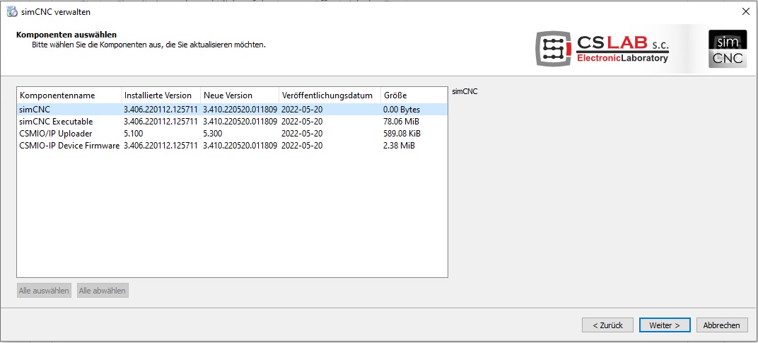 Updates mit der SIM Software